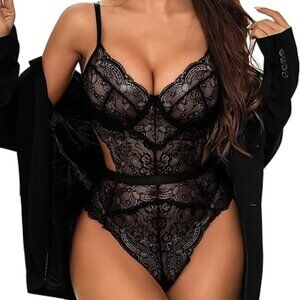 Sexy Lace Cut-Out Teddy Bodysuit – Black